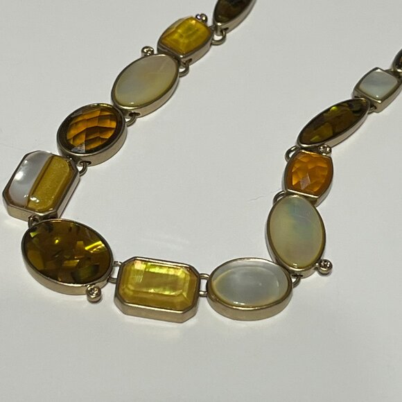 Fall inspired Yellow Orange Brown and Mother of Pearl Necklace 19" - Picture 7 of 9
